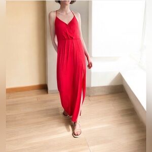 David’s Bridal Red dress size 4 Prom Maxi evening party ball gown straps wrap